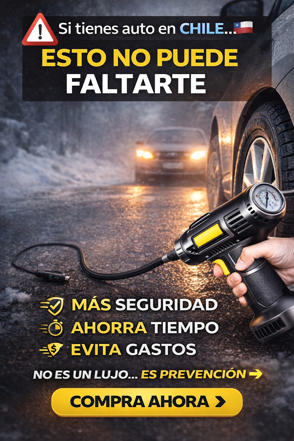 Inflador de Neumáticos 12V — Presión Programable, Corta a la Presión Exacta 🎯