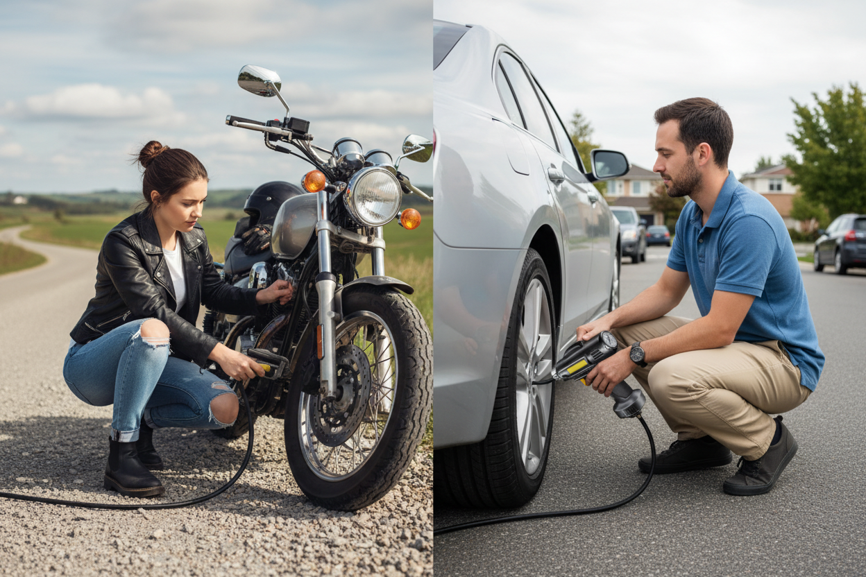 Collage UGC - Mujer Moto + Hombre Auto