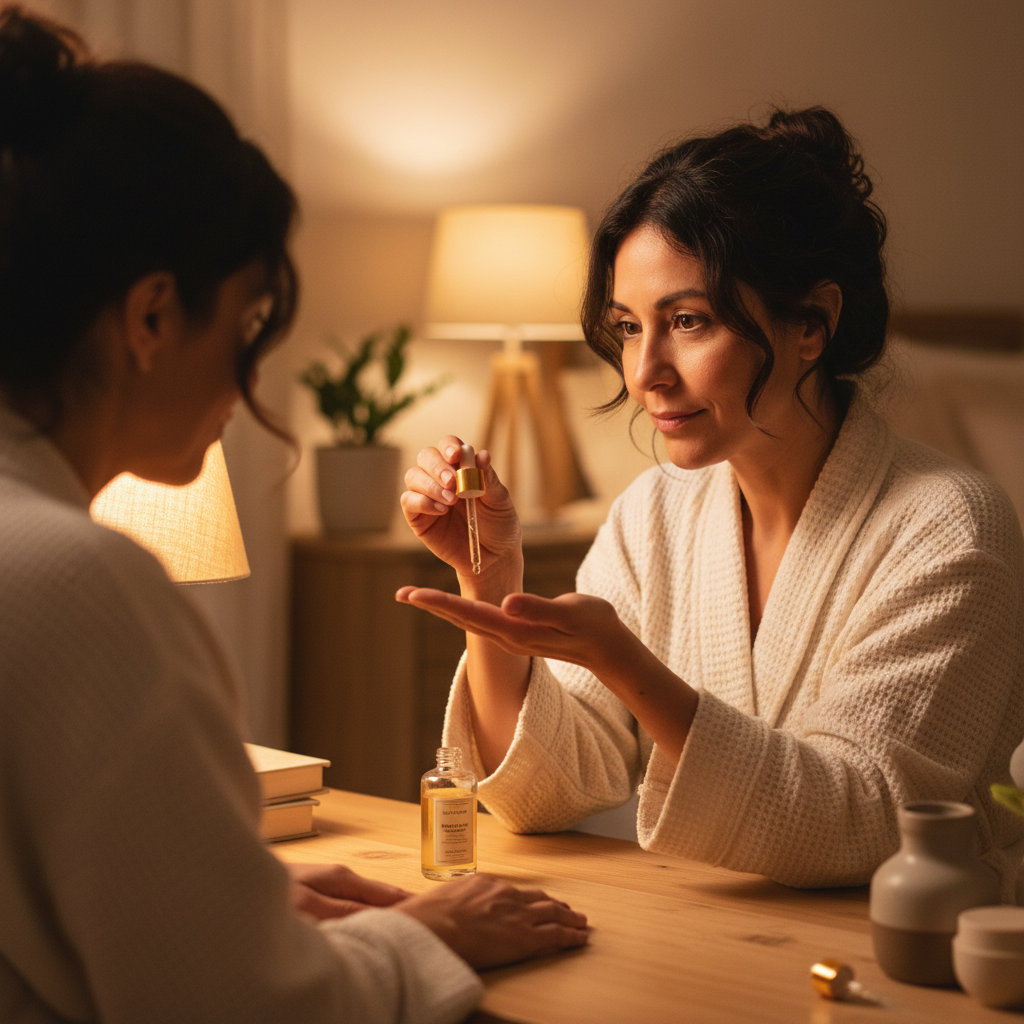 Mujer aplicando Retinol