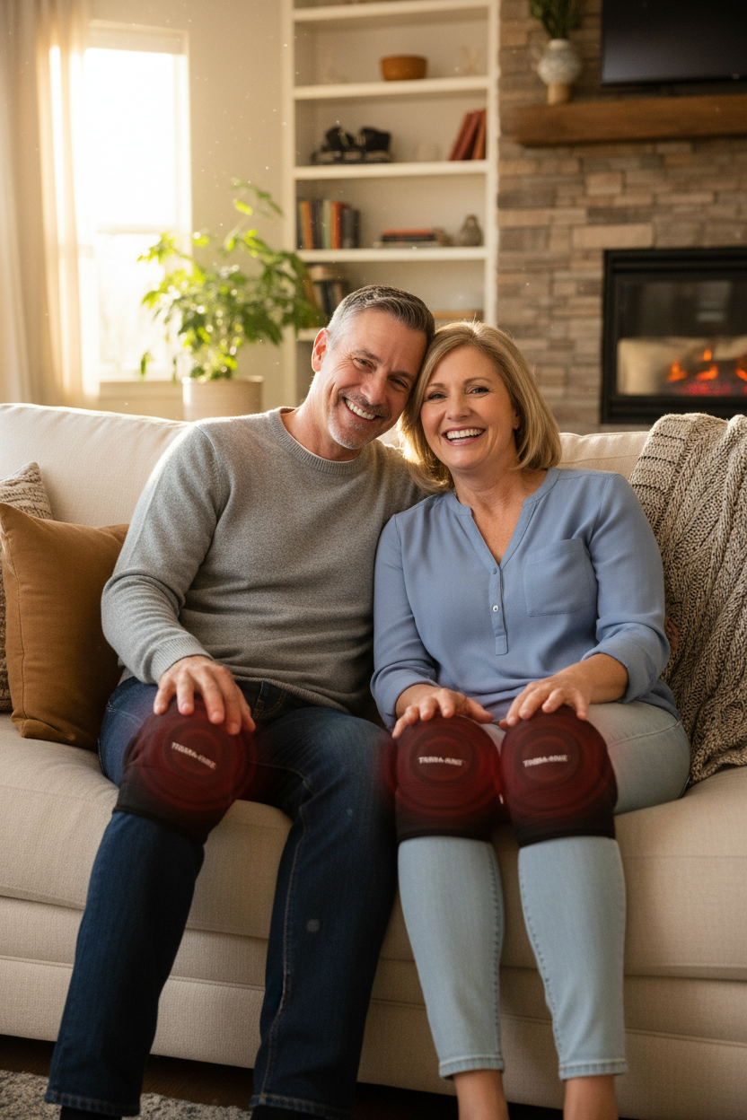 Pareja usando rodillera térmica